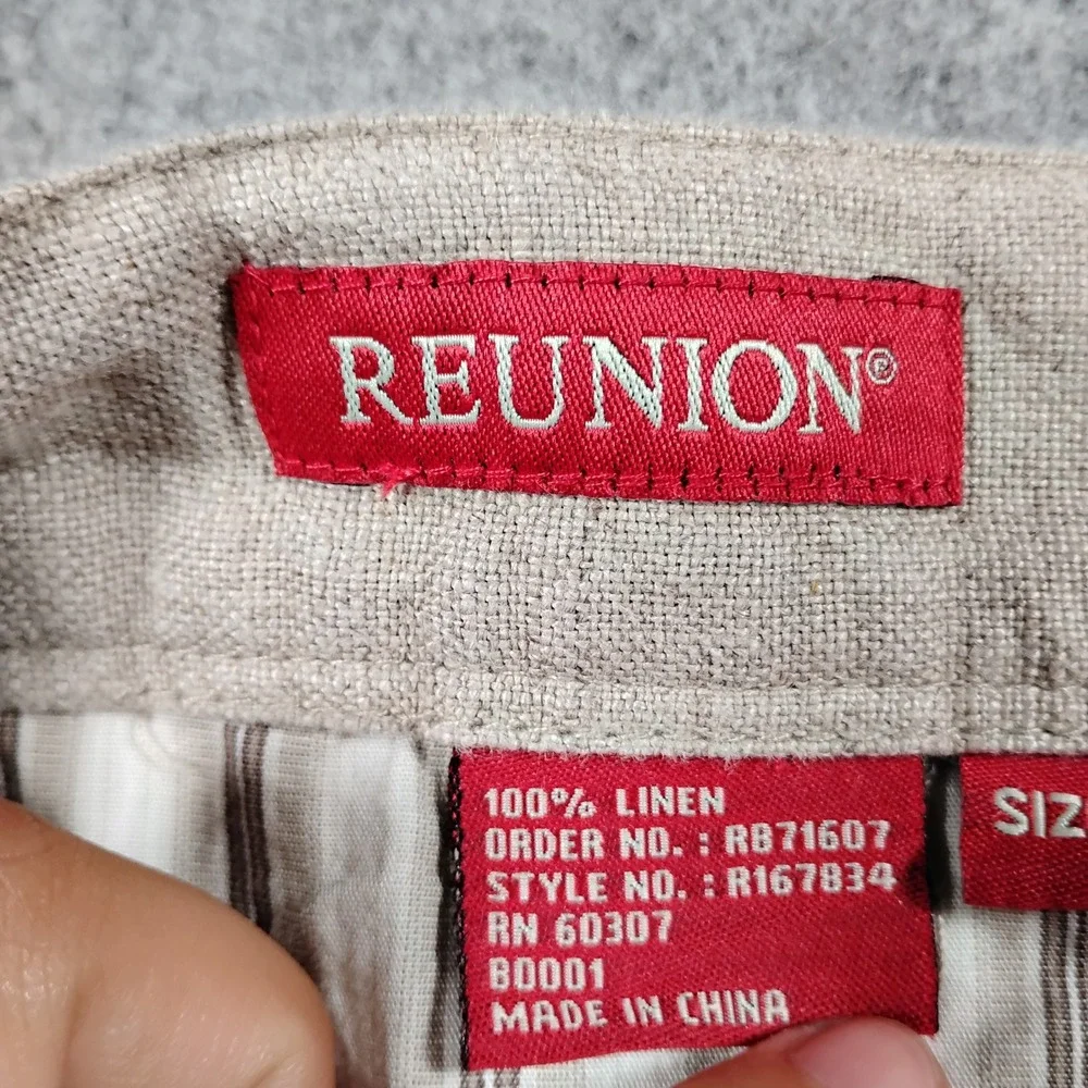 Reunion Men's Beige 100% Linen Drawstring Straight Leg Casual Pants Size XXL